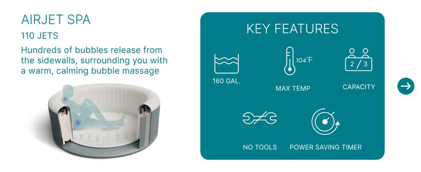 Bestway SaluSpa Aruba AirJet Large Round 2 to 3 Person Inflatable Hot Tub Portable Outdoor Spa with 110 AirJets and EnergySense Cover, Grey