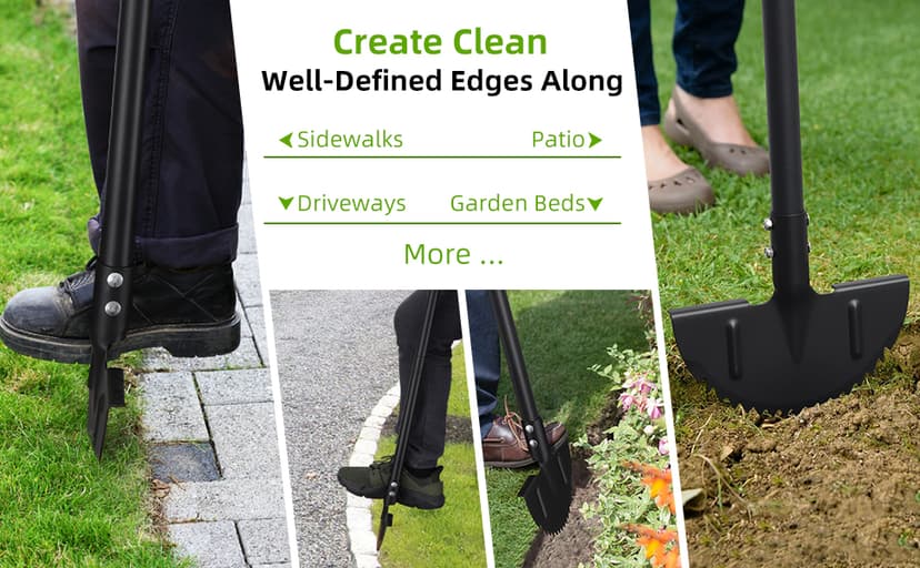 Lawn Edger, 42 Inch Half Moon Manual Edger Lawn Tool, Heavy Duty Saw Tooth Driveway Sidewalk Flower Bed Landscaping Grass Step Edging Tool, T-Grip, Long Handle