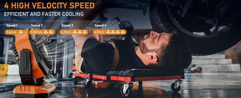 40000mAh Battery Operated Camping Fan, Rechargeable High Velocity Floor Fan, Auto Oscillation Remote Control Timer - Cordless Outdoor Fan for Car Travel RV Camp Garage Patio Hurricane Emergency