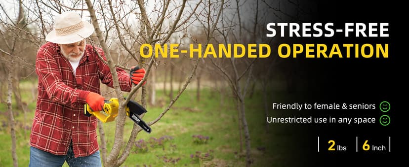 Mini Chainsaw Electric Chain Saw 6 Inch Cordless Battery Powered, 2.0Ah Battery, Compatible w/IMOUMLIVE Pole, Hand Held, Small, Portable and Easy for Tree Trimming Branch Pruning Wood cutting