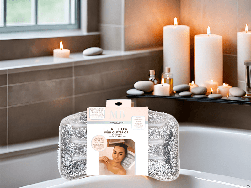 Spa Pillow with Glitter Gel - 1pc Cooling Spa Pillow for Bathtub and Hot Tub Relaxation | Luxury Bath Products & Spa Accessories for Women