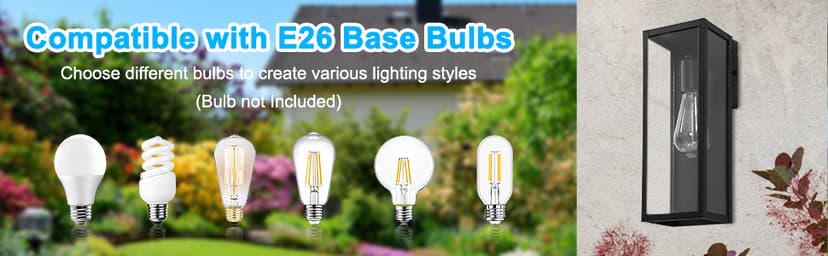 2-Pack Outdoor Wall Lanterns, Exterior Waterproof Wall Sconce with Glass Shades, Matte Black Porch Lights Wall Mounted, Anti-Rust E26 Modern Wall Lighting Fixtures for Patio Garage Entryway Front Door