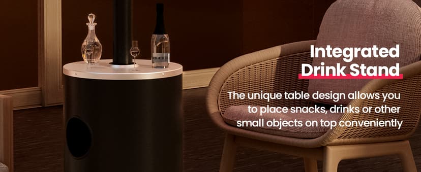 PAMAPIC 48000 BTU Patio Heater, Outdoor Propane Heater 2 in 1 Table Design, Double-Layer Stainless Steel Burner, Wheels, Triple Protection System, Outdoor Heater for Home and Residential,Black