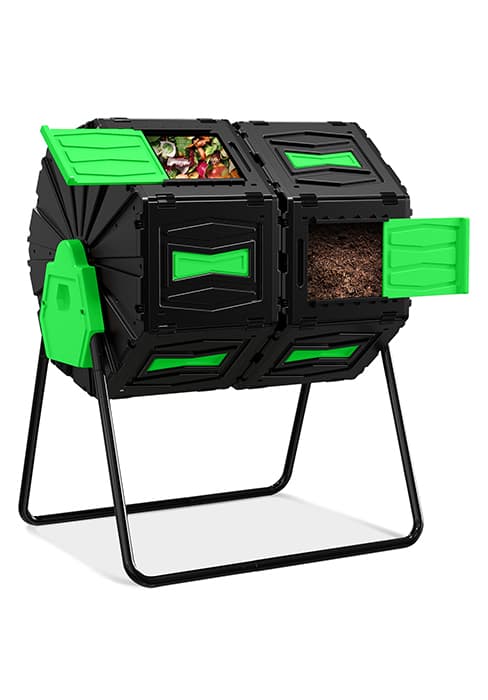 Compost Tumbler, Easy Assemble & Efficient Outdoor Compost Bin, 45 Gallon/170 Liter Large Dual Chamber Rotating Composter for Garden, Kitchen, and Yard Waste, Orange Door