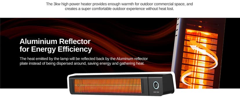 EAST OAK Electric Patio Heater for Commercial Use, 3000W Wall Mounted Electric Infrared Heater, Outdoor Heaters for Patio Deck, Outdoor Heater with IP65 Waterproof Remote Control Black 240V