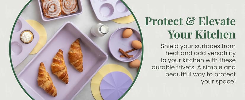 Larder & Vine Silicone Trivets for Hot Pots and Pans | Set of 4 Round Hot Pads for Kitchen | 7” & 9” Trivets for Hot Dishes | Heat-Resistant Silicone Mats for Kitchen Counter | Limoncello/French Gray