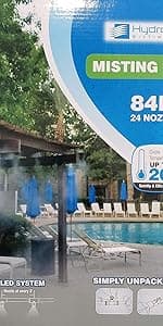 Patio Misting Kit - Pre- Assembled Misting System - Simply unpack and Attach - Cools temperatures by up to 30 Degrees - for Patio, Pool and Play Areas (60 Feet - 16 Nozzles)