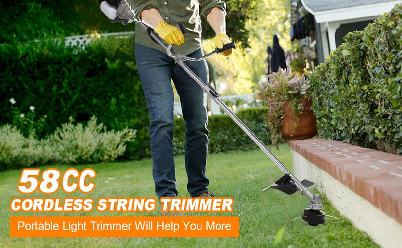 Weed Wacker Brush Cutter, 58CC Gas Powered String Trimmer 4-in-1 Gas Weed Eater with 4 Detachable Heads Straight Shaft 2-Cycle for Brush(Orange)