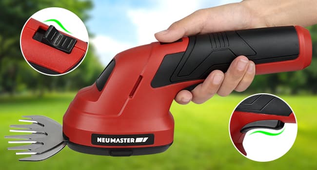 NEU MASTER Cordless Grass Shear, 2-in-1 Handheld Hedge Trimmer, 7.2V Electric Grass Trimmer with Type-C Cable and 2.0Ah Rechargeable Battery, Lightweight Shrubbery Trimmer for Garden Yard Lawn