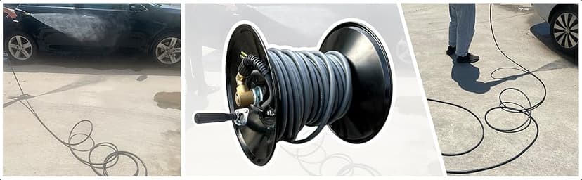 M MINGLE High Pressure Washer Hose Reel 150ft, Heavy Duty Steel Hose Reel, Manual Crank Power Washer Hose Reel with 3/8" Pressure Wash Whip Hose, Swivel Arm and Mounting Bracket, 4000 PSI