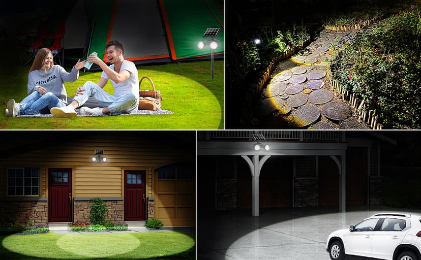 Solar Spotlight Outdoor Upgraded, Stay On All Night, 5000mAh LED Security Light Solar Powered, Exclusive Optical Solar Projector Light Auto On/Off Waterproof for Flag/Yard/House/Garden 2-Pack