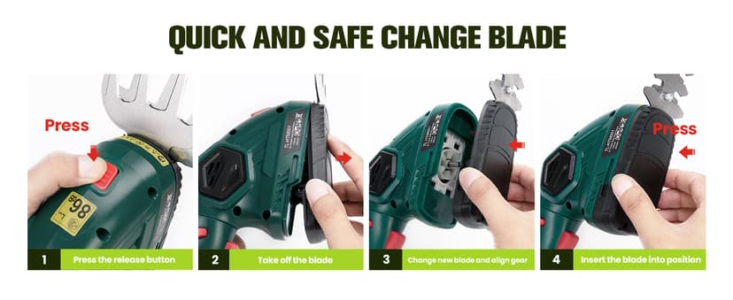 Hedge Trimmer, Cordless Grass Shear & Electric Shrub Trimmer - 2 in 1 Handheld Grass Cutter, Hedge Shear for Garden, Lawn, Rechargeable Lithium-Ion Battery and Type-C Cable Included