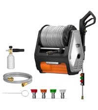 Giraffe Tools Grandfalls Pressure Washer, Max 2900 PSI, 2.2 GPM Electric Wall Mounted Power Washer with 100ft Retractable Pressure Hose, Foam Cannon, 4-Nozzles for Car/Driveways/Patios, Light Silver