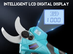 Upgraded Electric Pruning Shears, 1.4" Cutting Diameter Cordless Pruner with LCD Display, Brushless Motor, 2×2.0Ah Rechargeable Batteries & Extra Blade for Garden Trees and Branches