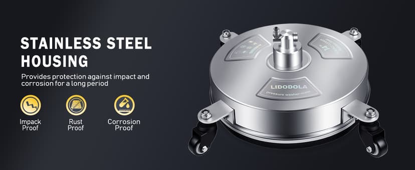 14" Pressure Washer Surface Cleaner with 4 Wheels - Stainless Steel Surface Cleaner for Pressure Washer Attachment for Concrete, Patio, Sidewalk, Deck and Driveways - PWS14