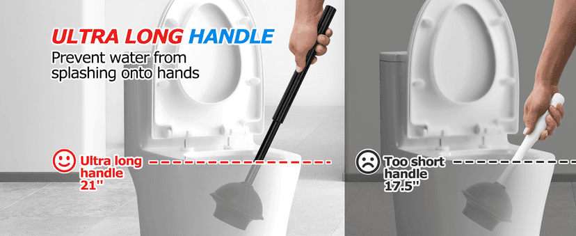 2Pack 2 in 1 Toilet Brush and Plunger Set, Extended Handle Plunger,Toilet Bowl Brush Plunger Set,Clean Gloves,Cleaning Tools,Cleaning Brush,Cleaning Supplies,Toilet Brush Plunger Combo,Black