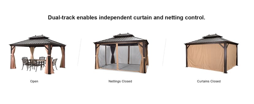 PURPLE LEAF 10' x 14' Hardtop Gazebo with Curtains and Netting for Hot Tub Heavy Duty Deck Beach Pool Backyard Outdoor Canopy Tent Sun Shade Metal Roof Patio Permanent Pavilion