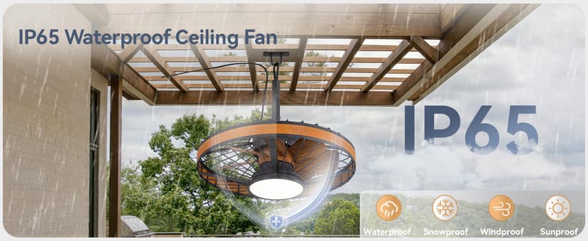 LEDIARY Outdoor Ceiling Fans with Lights, IP65 Waterproof Gazebo Fan with Hanging Hook,6 Speeds, 3CCT, 20 Inch Wet Rated Plug in Ceiling Fan for Patios,Porch, Pergola,Canopy