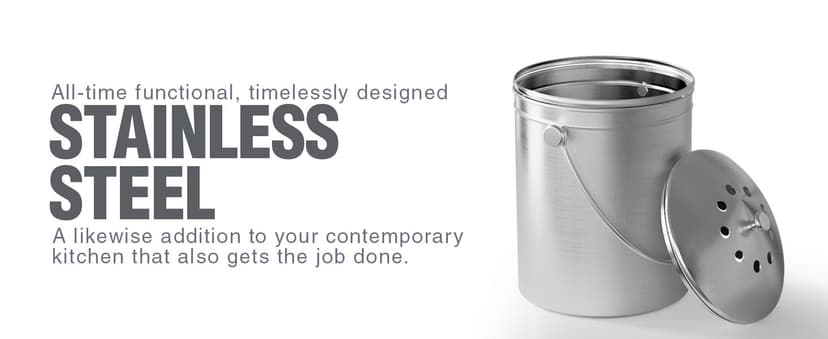 Utopia Kitchen Compost Bin for Kitchen Countertop, 1.3 Gallon Compost Bucket for Kitchen with Lid, Includes 1 Spare Charcoal Filter, Home Essentials - (Silver)