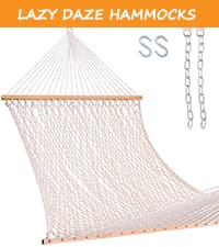Lazy Daze Hammocks 12FT Double Rope Hammocks, 2 Person Hand Woven Cotton Hammock with Spreader Bar for Outdoor, Indoor, Patio, Poolside, FIT 13-15 Foot Stand, Max 450 Lbs, Natural, 141 x 57 inches