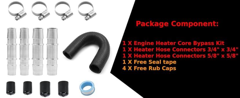 626-001 Upgrade Aluminum Engine Heater Core Bypass Kit with 5/8" 3/4" Hose Fit for Most Common Heater Hoses (with seal tape & cap)