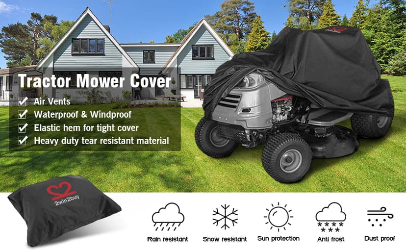 Riding Lawn Mower Cover, Heavy Duty Waterproof Polyester 600D Oxford Tractor Cover UV & Dust & Water Resistant, Universal Fit Decks up to 54" with Elastic Cord & Storage Bag (Black)