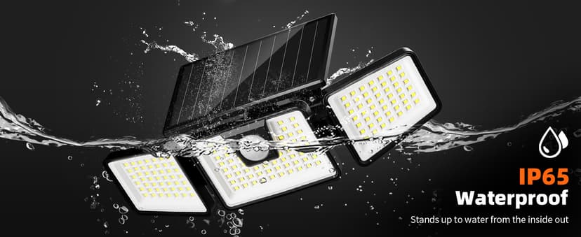 INCX Solar Lights Outdoor Waterproof, 3000 LM 156 LED Motion Sensor Outdoor Lights, 3 Heads Solar Powered Security Flood Light Motion Detected Spotlight for Patio Garage Yard Entryways, 2 Pack Black