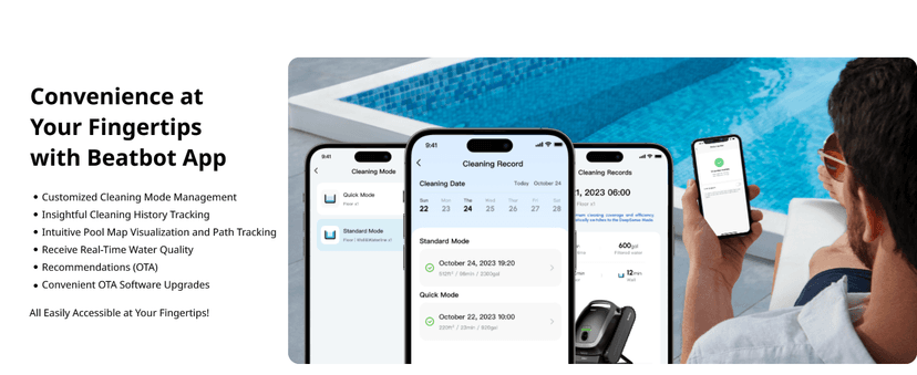 Beatbot AquaSense Cordless Robotic Pool Vacuum Cleaner with Filter Basket - Intelligent Path Opimization, Cleans Floor, Walls, and Waterline - Suitable for Above & In-Ground Pools up to 2,260 sq.ft.