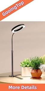 GooingTop LED Grow Light,6000K Full Spectrum Clip Plant Growing Lamp with White Red LEDs for Indoor Plants,5-Level Dimmable,Auto On Off Timing 4 8 12Hrs