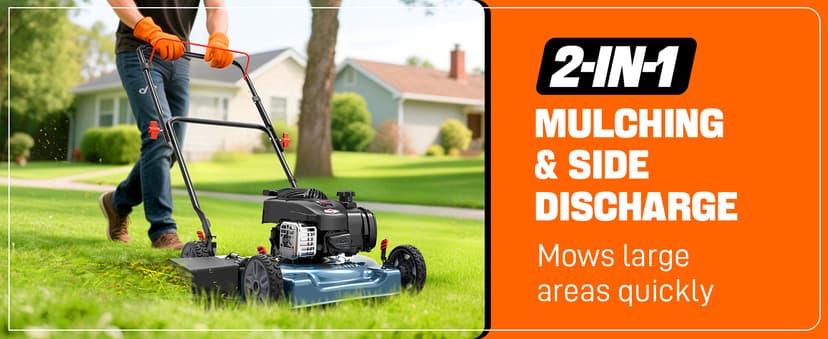 SENIX 20-Inch Gas Lawn Mower with 125 cc 4-Cycle Briggs & Stratton Engine, Side Discharge, 5-Position Single Wheel Height Adjustment (LSPG-L3)