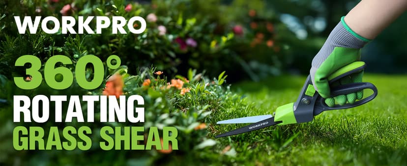 WORKPRO Grass Shears Handheld, Ultra-Sharp Grass Clippers with 360 Degree Swivel Blades, Manual Grass Cutter, Non-Slip Garden Shears, Gardening Scissors, Plant Clippers for Precise Lawn Trimming