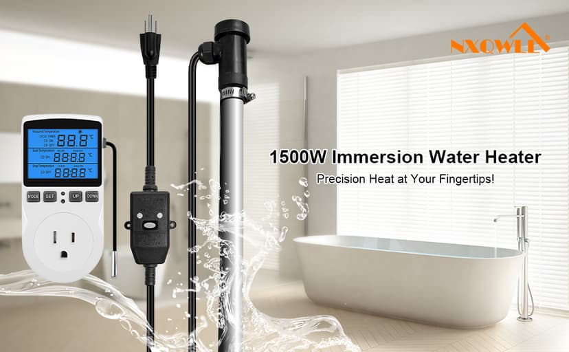 1500W 120V Titanium Heater Assembly with Sensor, for Bathtub Pool Water Tank Cattle Trough, Submersible Hot Tub Heater, Portable Electric Heater