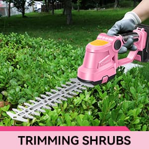 Saker Cordless Hedge Trimmer-20V Electric Shrub Trimmer Grass Shears Handheld Grass Cutter, Hedge Shear with 2 PCS Rechargeable Battery and Charger for Garden, Lawn(Pink)