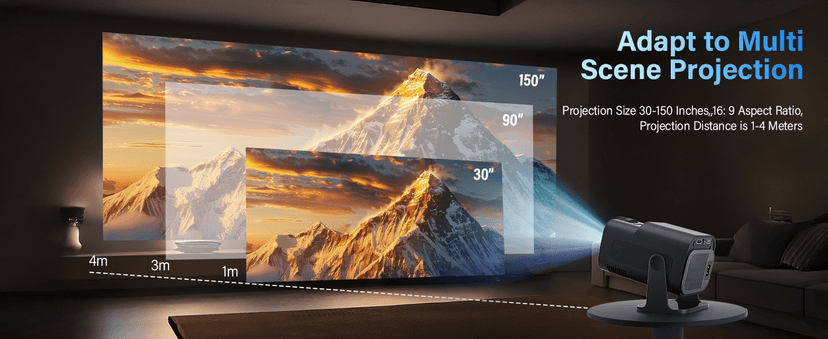 Projector 1080P Full HD, 4K Projector with 180° Rotation, Built-in App Portable Projector WiFi 6 & Bluetooth 5.2 Support,Featuring Auto Keystone Correction,HDMI/USB Connectivity Projector Black