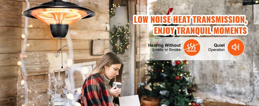 VEVOR Hanging Patio Heater, 1500W Outdoor/Indoor Electric Space Infrared Heater, IP34 Protection Ceiling Heater with 23.6 inch Pull Cord & 20 inch Adjustable Chain, for Porch,Patio,Dining Room,Studio