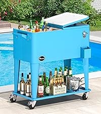 YITAHOME 80 Quart Patio Cooler Cart with Bottle Opener Drainage, Portable Rolling Beverage Cart for Pool Deck Party Cookouts