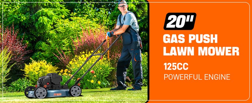SENIX 20-Inch Gas Lawn Mower with 125 cc 4-Cycle Briggs & Stratton Engine, Side Discharge, 5-Position Single Wheel Height Adjustment (LSPG-L3)