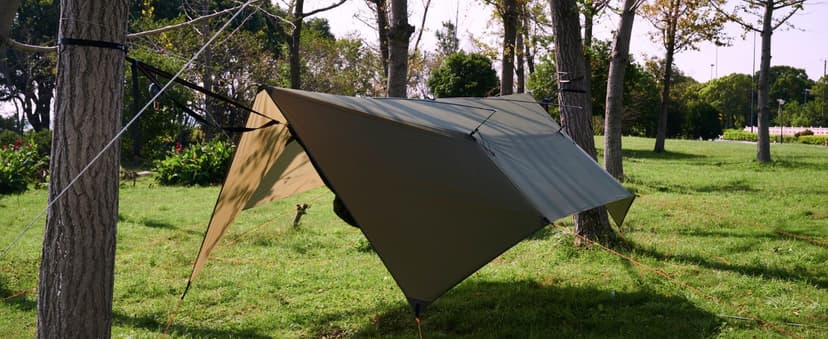 onewind 12×10 ft Hammock Tarp, Ultralight Tarp Silnylon Hammock Rain Fly Lightweight Waterproof Camping Tent Tarp with Doors, Easy to Setup with Stuff Sack, Tent Stakes, OD Green