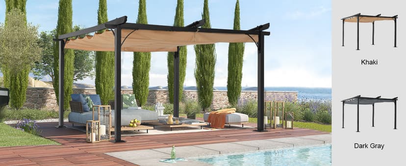 ABCCANOPY Patio Pergola 11x11 - Outdoor Sun Shade Canopy with Retractable Roof for Garden Porch Backyard (Gray)