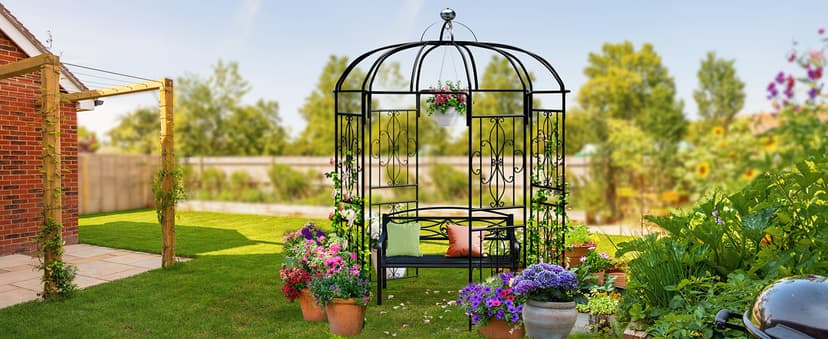 YITAHOME Birdcage Shape Garden Arch Arbors, 9.8'H x 6.8'W Pergola Pavilion for Climbing Plants Outdoor, Wedding Arches for Ceremony Party, Metal Garden Arbor for Patio, Backyard (Black)