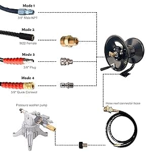 M MINGLE High Pressure Washer Hose Reel 150ft, Heavy Duty Steel Hose Reel, Manual Crank Power Washer Hose Reel with 3/8" Pressure Wash Whip Hose, Swivel Arm and Mounting Bracket, 4000 PSI