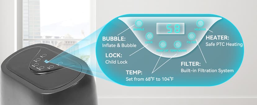 4-6 Person Inflatable Hot Tub, Large Square Portable Blow up Hot Tub, Leak-Proof PVC Outdoor Spa with 130 Air Jets, Insulated Cover and Heater Pump, 73” X 73”X 25”
