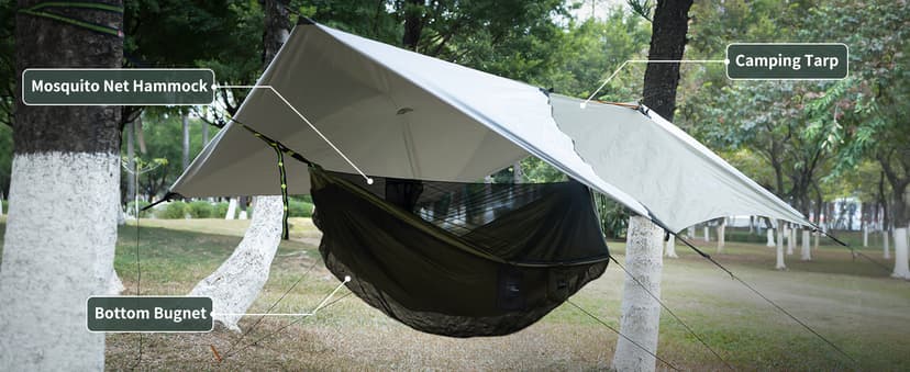 Camping Hammock with Mosquito Net and Ridge Rope, Extra Large for 2 Person, Lightweight Hanging Hammocks Tree Straps, All-in-one Fast Open Hammock for Outside, Hiking, and Travel