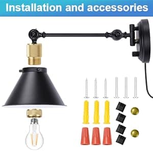 TRLIFE Wall Sconce Plug in, Dimmable Wall Sconce Wall Lights with Plug in Cord and Dimmer On/Off Knob Switch, Swing Arm Wall Light for Bedside Bedroom Stairway Living Room(1 Pack, 1 Bulb Included)