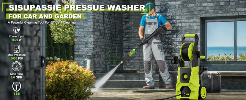 Pressure Washer, 5000PSI Max 3.6GPM Electric Power Washer with Foam Cannon 35FT Power Cord 4 Nozzles, Pressure Washer for Cars, Patios, Fences, Decks and Driveway