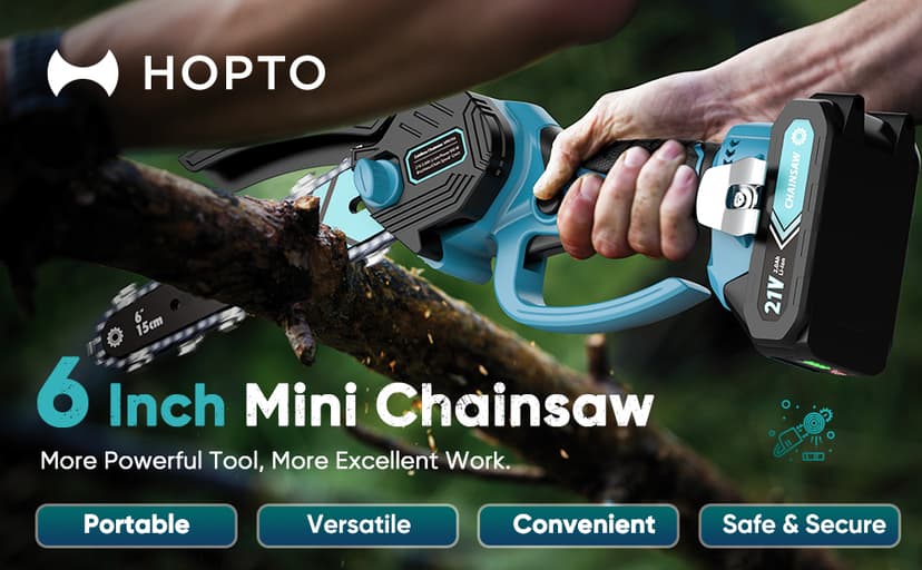 Mini Chain saw, 6-Inch Chain Saw, 2 Pack 2000mAh Batteries, 【Seniors Friendly】Portable Handheld Chainsaw, Mini Chainsaw Cordless for Wood Cutting Tree Trimming DIY Projects Gardening Camping
