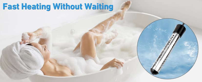 Immersion Water Heater Electric, 2000W Portable Hot Water Heater with 304 S S Guard & LCD Thermometer, Submersible Water Heater Heats up 5 Gallons of Water in Minutes for Bucket Bathtub Small Pool