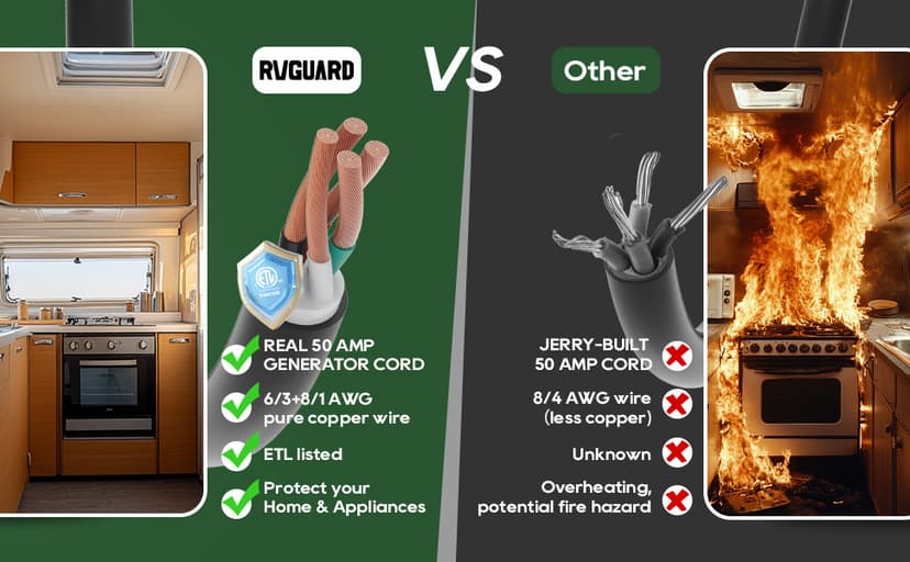 RVGUARD Emergency Power Combo Kit, 15 Foot 50 Amp Generator Cord and Power Inlet Box, NEMA 14-50P to SS2-50R Generator Cord with NEMA SS2-50P Pre-Drilled Generator Inlet Box, ETL Listed