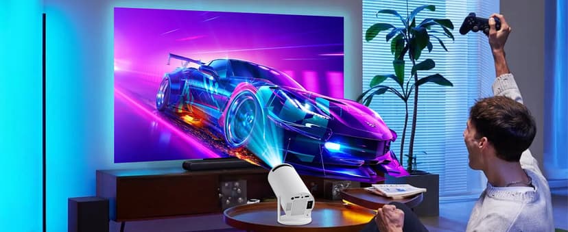 Smart HY300 Projector With Built-in Apps, Wifi Bluetooth 4K 1080P, Auto Keystone, Short Throw and 180 Adjustable, Mini Portable Outdoor Movie (White)