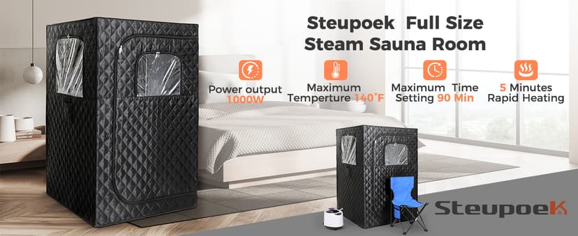 Upgraded Version Portable Sauna for Home Full Body Personal Sauna Steam Sauna Tent at Home Spa with 2.6L 1000W Steam Generator, 90 Minute Timer, Foldable Chair, Remote Control, Sauna Box(Black)